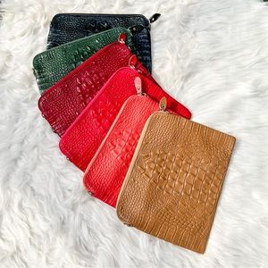 NWOT Genuine Leather Clutch Crossbody Beige Coral Hot Pink Burgundy